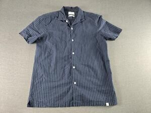 Farah Shirt Mens Medium Blue Striped Short Sleeve Button Up Organic Cotton